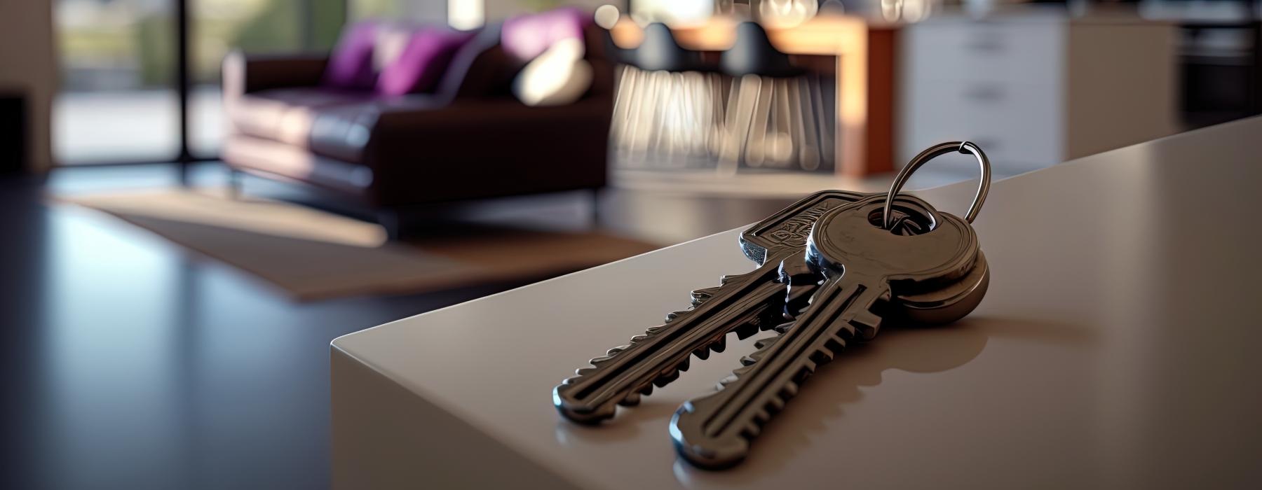 a pair of keys on a table